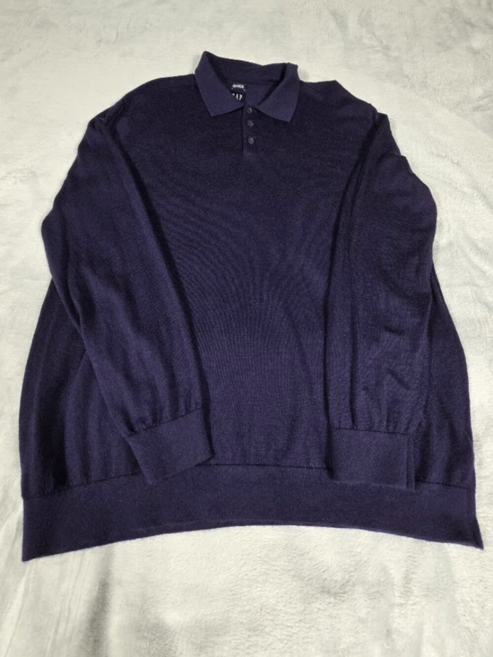 GAP Mens XL 100% Merino Wool Long Sleeve Casual Polo Sweater  Dark Navy Blue